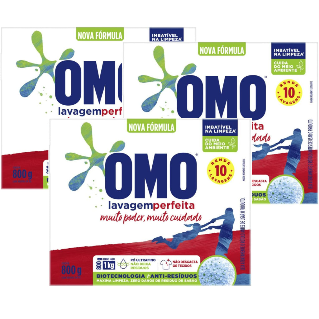 Kit 03 Sabão em Pó Omo Lavagem Perfeita 800g