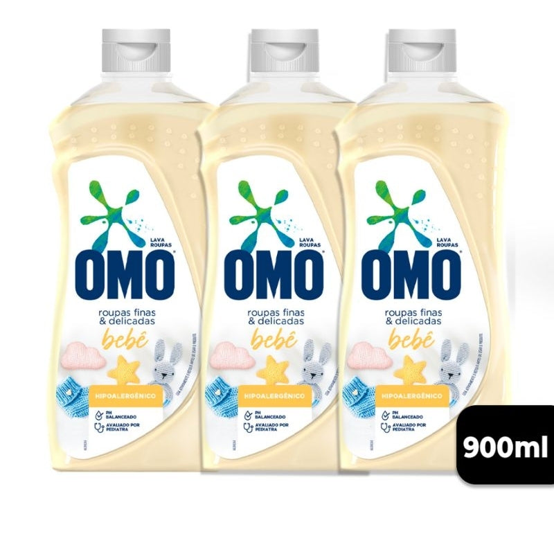 KIT COM 3 UNIDADE Sabão Líquido OMO Lava Roupas finas e Delicadas 900ml