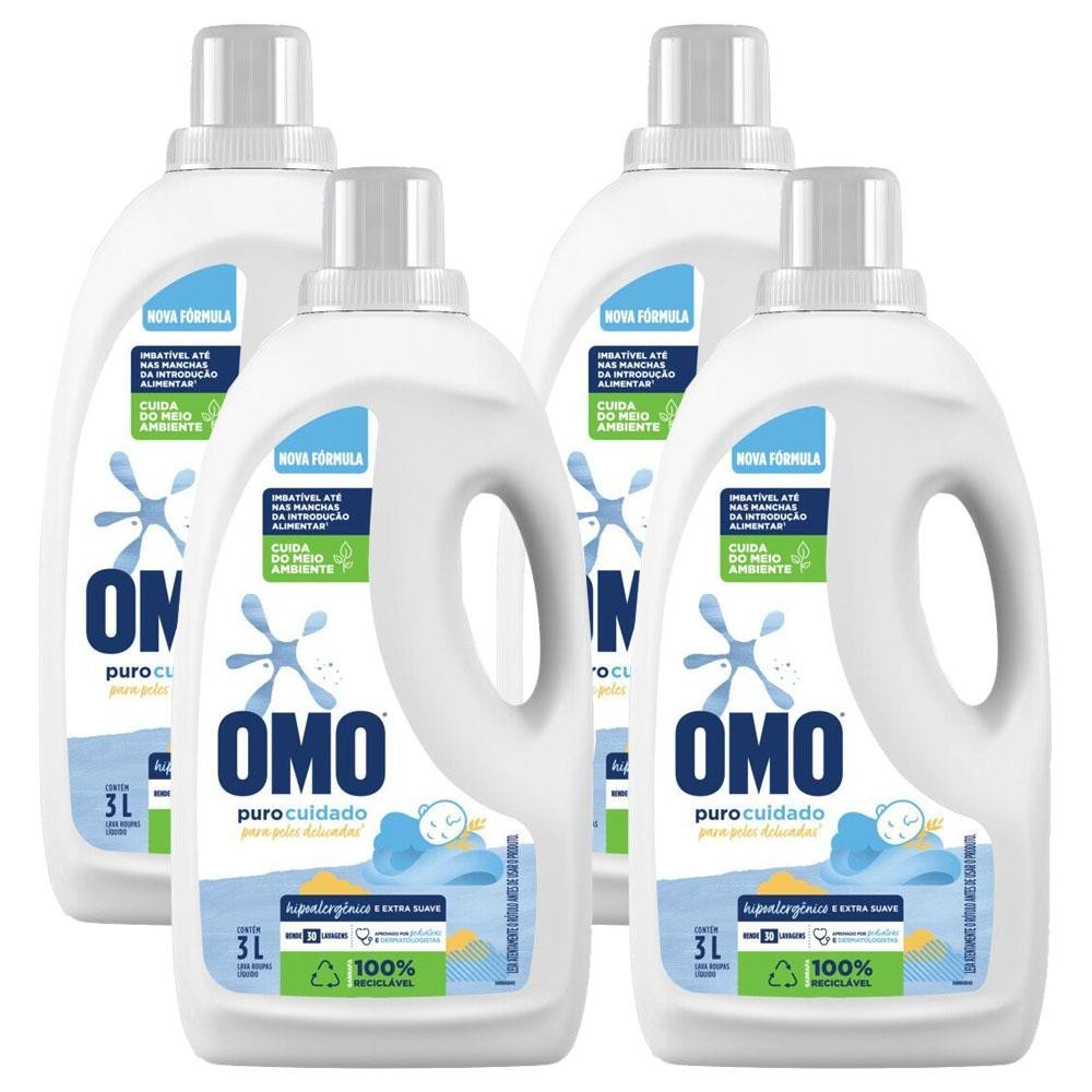 Kit 4 Lava-Roupas Líquido Omo Puro Cuidado 3l